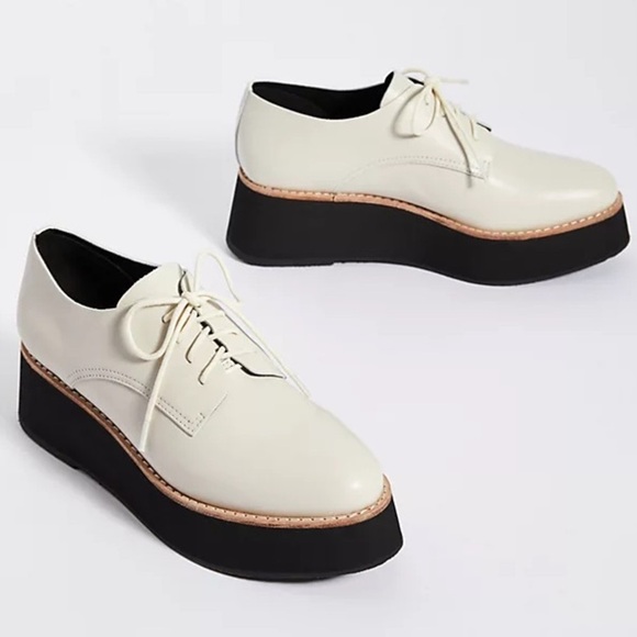 Anthropologie All Black Caroline Off White Lace Up Leather Platform Oxfords 39 - Picture 2 of 11